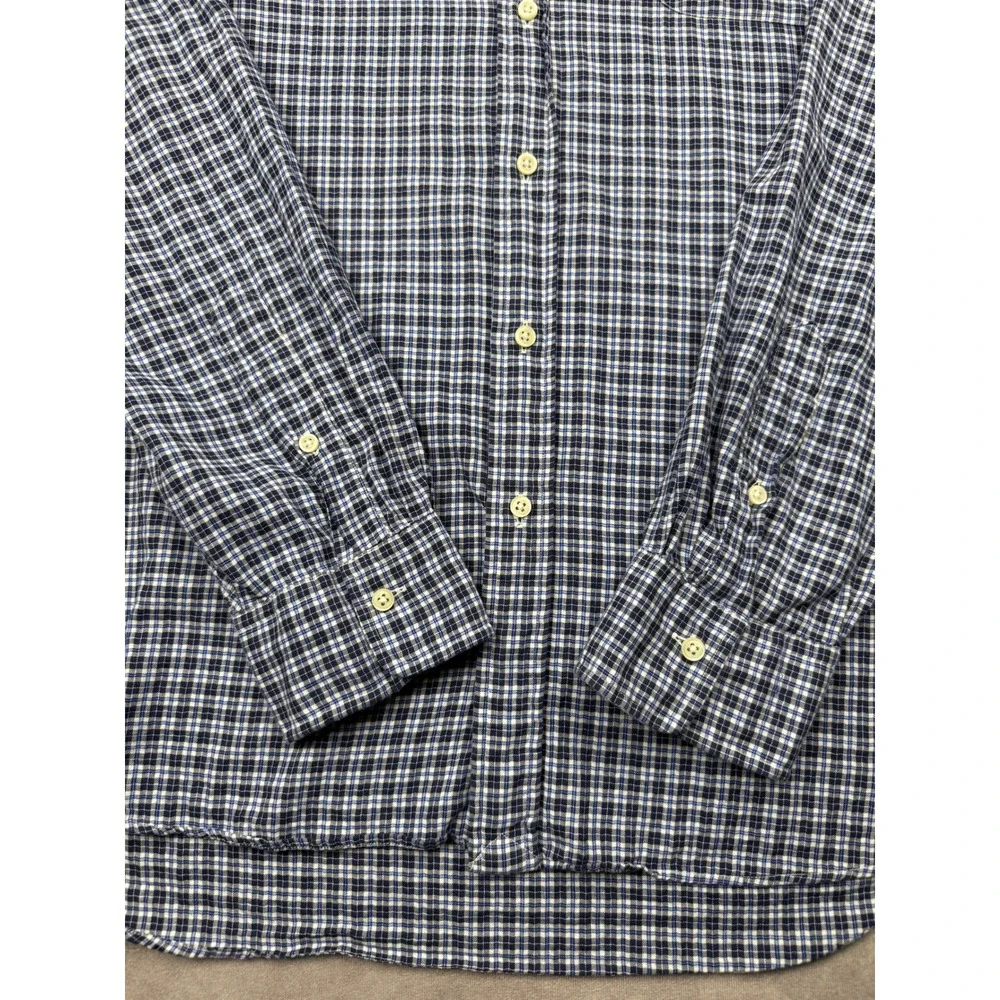 Polo Ralph Lauren Mens XL Classic Fit Plaid Button Shirt Navy Blue White Classic